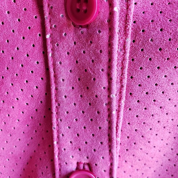 Sorbe Magenta Suede Mesh Button Up Top Size L - Picture 3 of 4